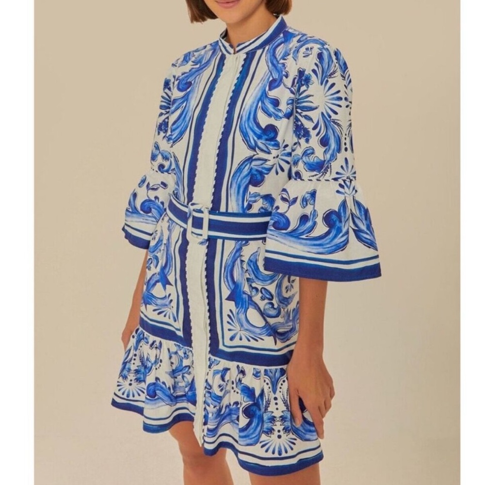 FARM Rio Off-White Garden Tiles Mini Dress